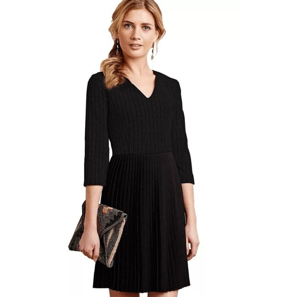 Ganni Anthropologie Black Fulton Pleated 3/4 Sleeve Mini Dress Womens Size Large